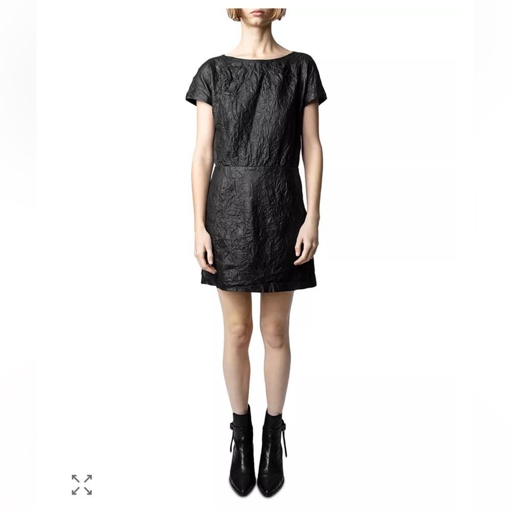 Zadig & Voltaire NWT FLAWED Rexa Black Crumpled 100% Leather Mini Dress